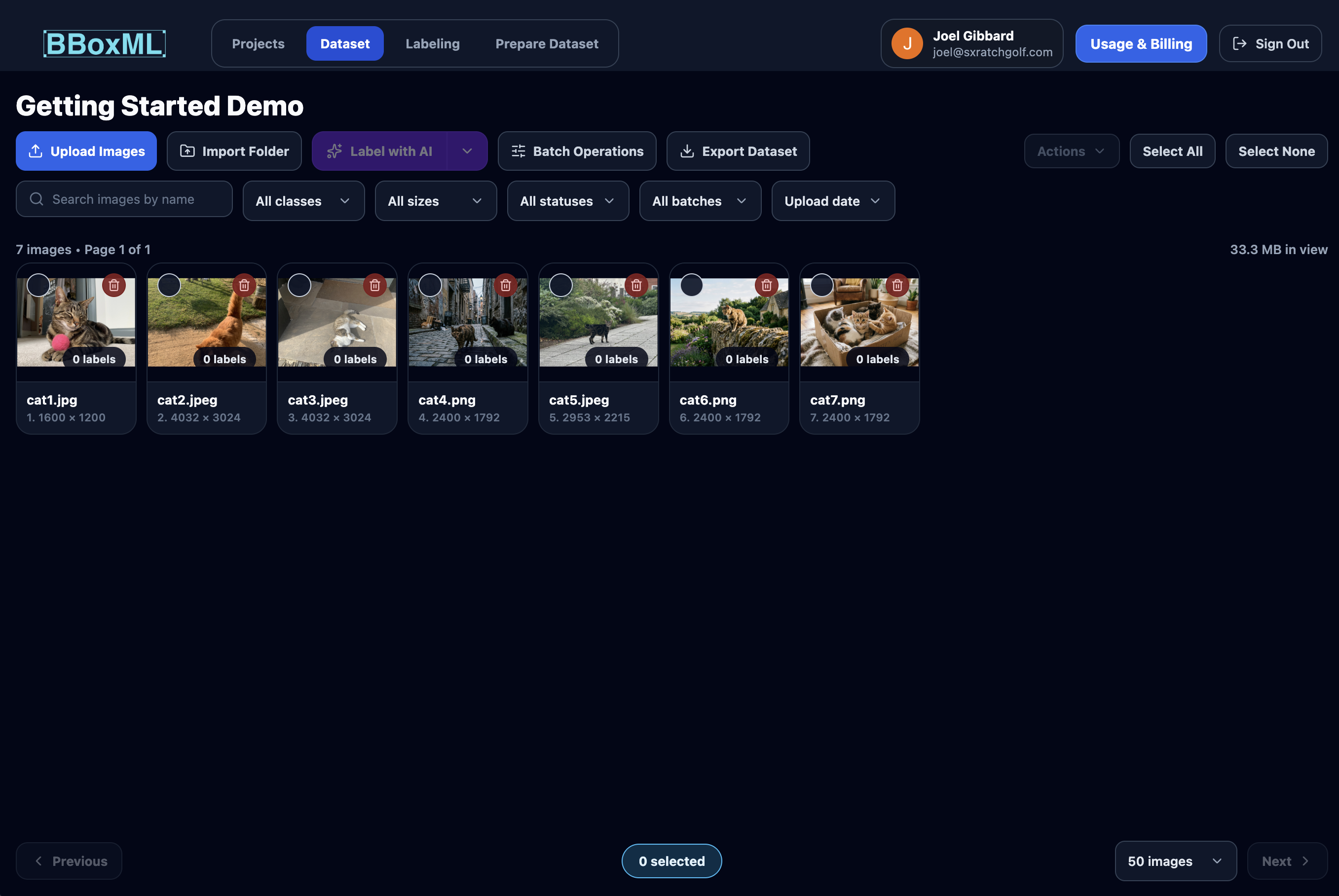 BBoxML dataset view showing uploaded driving images.
